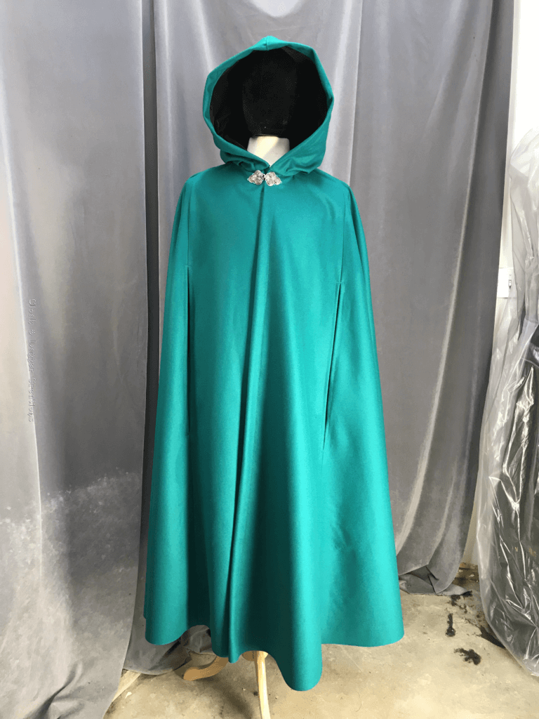 3935 -Persian Green Cloak w/Arm Slits, Black Hood Lining, Pewter Triple ...