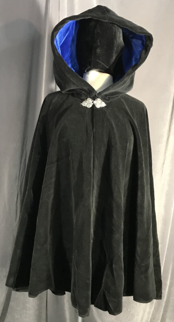 3994 -  Black Velvet Cloak, Royal Blue Hood Lining, Pewter Vale Clasp