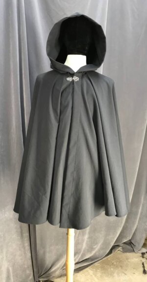 3944 - Dark Steel Grey  Cotton Full Circle Cloak, Silver Triple Vale Clasp