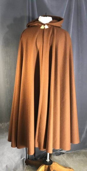 3957 - Russet Brown Full Circle Wool Cloak, Gold-tone Triple Medallion Clasp