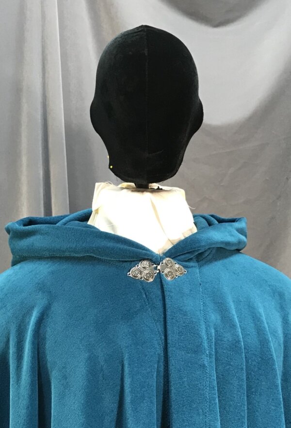 4020 - XL Teal Fleece Cloak, Pewter Triple Medallion Clasp