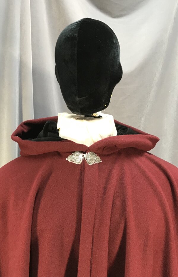 4023 - Burgandy Full Circle Cloak, Black Velveteen hood Lining, Pewter Triple Medallion Clasp