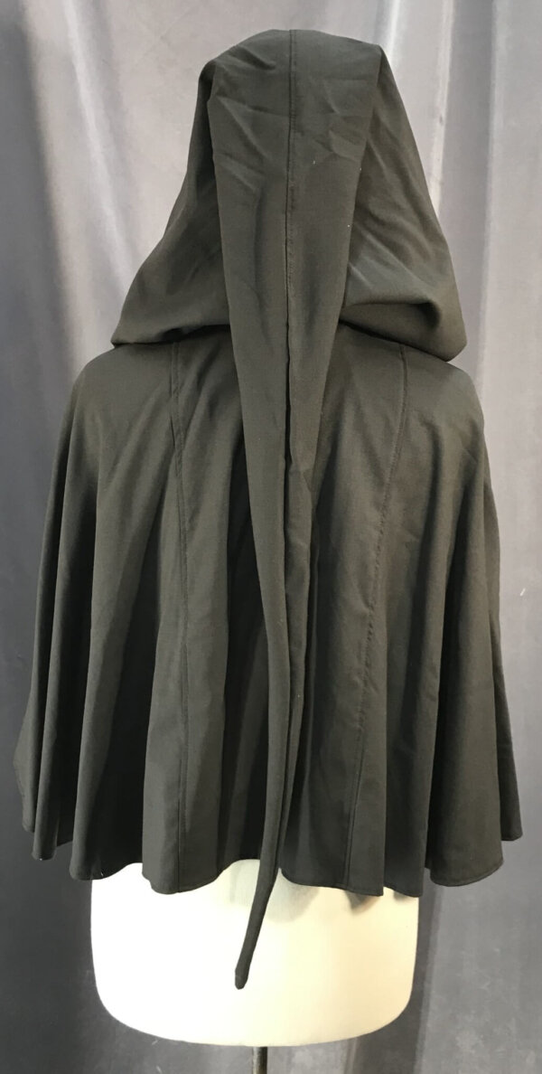 4059 - Brown Black Liripipe Hood Short Full Circle Cloak, Pewter Vale Clasp