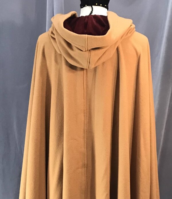 4127 - XL Orche Brown Full Circle Cloak, Carnelian Red Hood Lining, Silver Vale-type Clasp