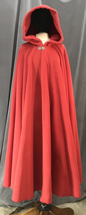 4141- Scarlet Red Fleece Long Easy Care Cloak, Pewter Vale Clasp