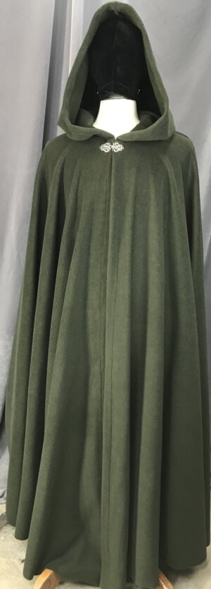 4145 - Moss Green Fleece Long Full Circle Cloak, Pewter Vale Clasp