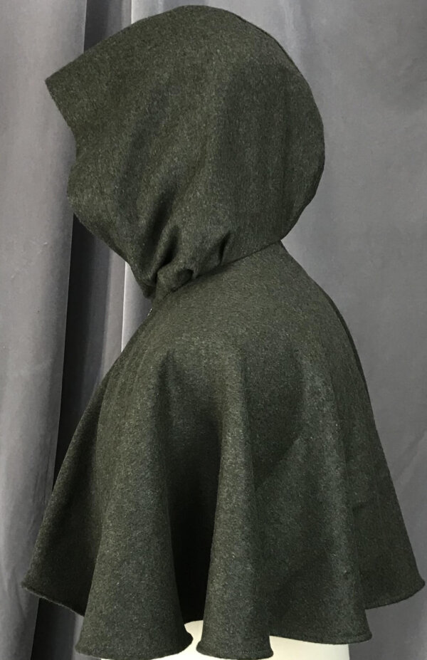 4146 - Moss Green Short Cloak w/Pockets, Olive Green Microfiber Hood Lining