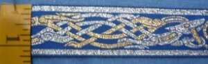 Celtic Beasties Trim, Silver/Gold on Blue - Narrow