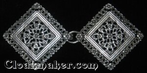 Filigree Diamond Floral Cloak Clasp - Silver Tone Plated