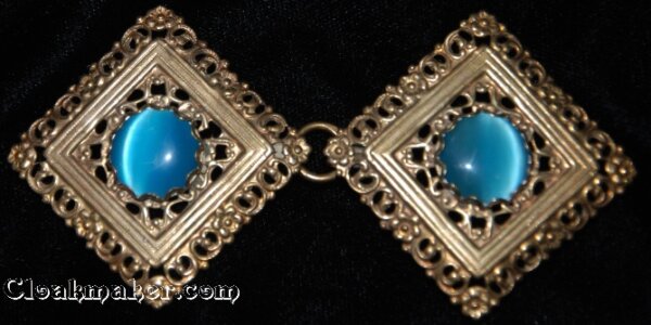 Filigree Diamond w /Large Blue Glass Cloak Clasp - Jewelers Bronze