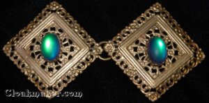 Filigree Diamond w/ Rainbow Glass Cloak Clasp - Jewelers Bronze