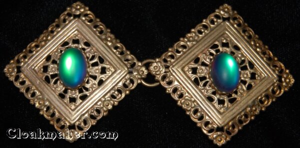 Filigree Diamond w/ Rainbow Glass Cloak Clasp - Jewelers Bronze