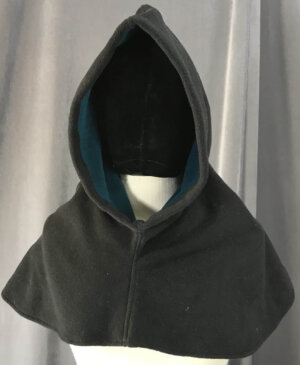 H204 - Black Windblock Fleece Hooded Cowl w/Deep Turquoise Self-Lining