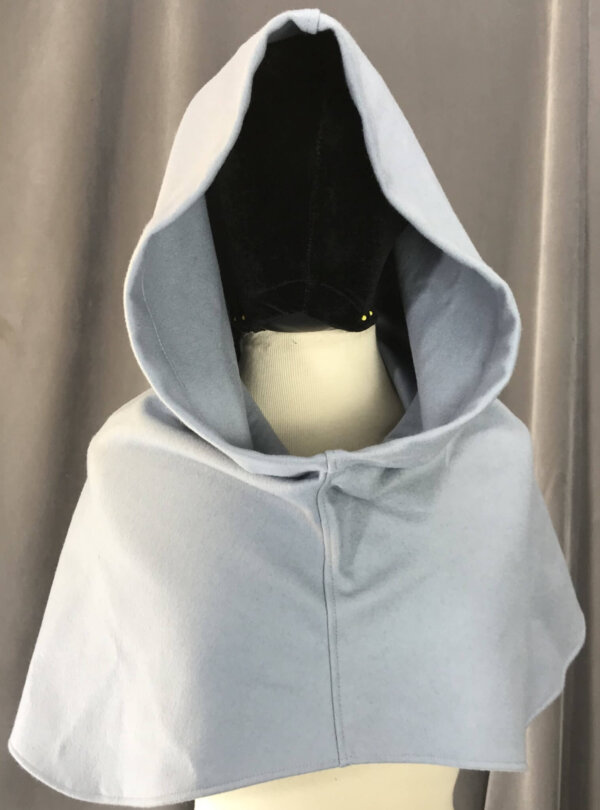 H229 - Soft Slate Blue Hooded Cowl, Wool Blend