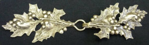 Holly Sprig with Berries Cloak Clasp - Silver Tone Plated