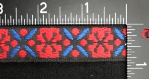 Dutch-style Floral Trim, Red Flowers Blue Leaves on Black