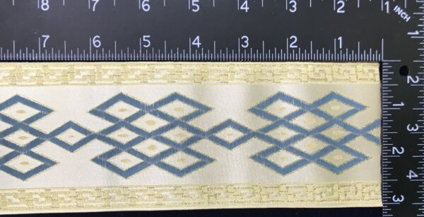 Celtic Mongol Diamond & Dots Trim - Blue on Cream