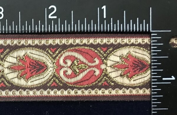 Lotus & Lyre Trim Narrow - Red and Gold on Cream