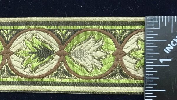 Lotus Lotus Trim - Greens/Gold/Brown on Beige