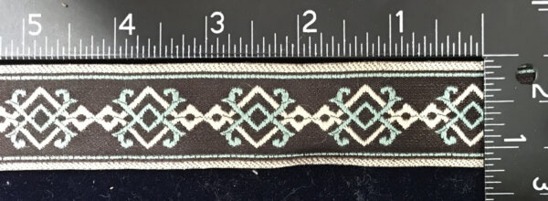 Linked Squares Trim, Cream and Pale Blue on Brown