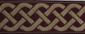 3 Strand Celtic Braid Trim, Tan on Burgundy - Medium