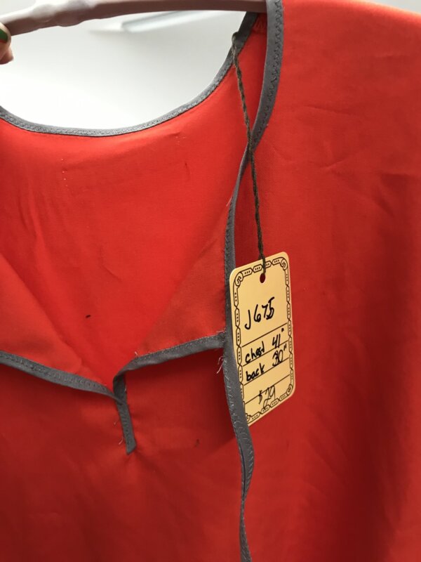 J675 - Scarlet Red Washable Youth Tunic, Keyhole Neckline, Grey Trim