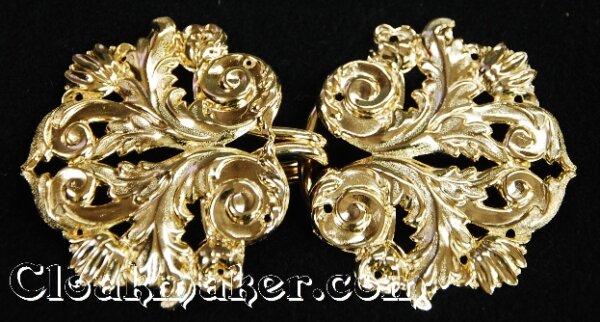 Leaf and Scroll Cloak Clasp - Gold Tone Plated