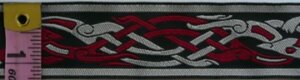 Celtic Beasties Trim, Red/Grey on Black - Narrow