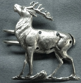 Stag, Single with D-Ring Cloak Clasp - Silver Tone Plated