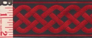 3 Strand Celtic Braid Trim, Red on Black - Wide