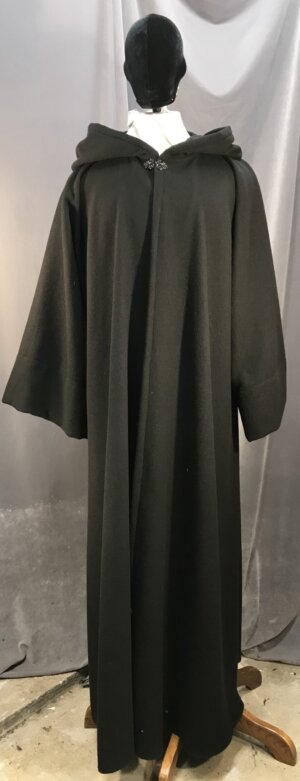 R450 - XXL Black Wool Holocaust Sith  Robe, Black Vale Clasp