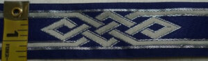 Mongolian Celtic Knot Trim, Silver/Grey on Blue