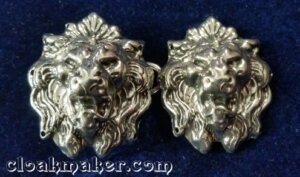 Lion Crowned Heads Cloak Clasp - Silver Tone Plated