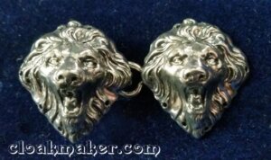 Lion Heads, Small Cloak Clasp - Silver Tone Plated