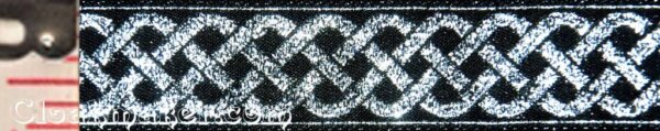 3 Strand Celtic Braid Trim, Silver on Black - Medum