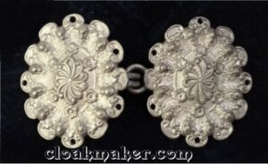 Floral Oval Cloak Clasp - Vertical - Silver Tone Plated