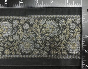 Wide Detailed Floral Ribbon Trim - Gold and Silver on Black